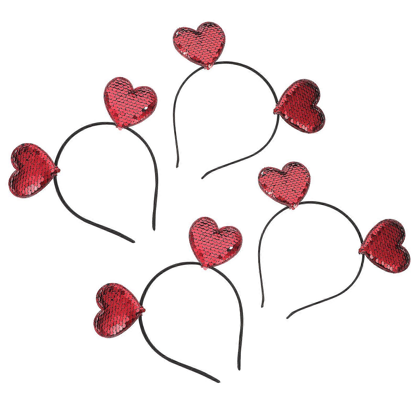 Heart Shape Headband for Valentine Day 8Pcs Red Sequin Hairband