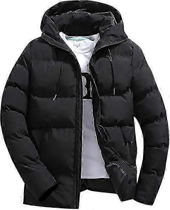 Men Winter Solid Zipper Hooded Loose Coat Jacket Coat