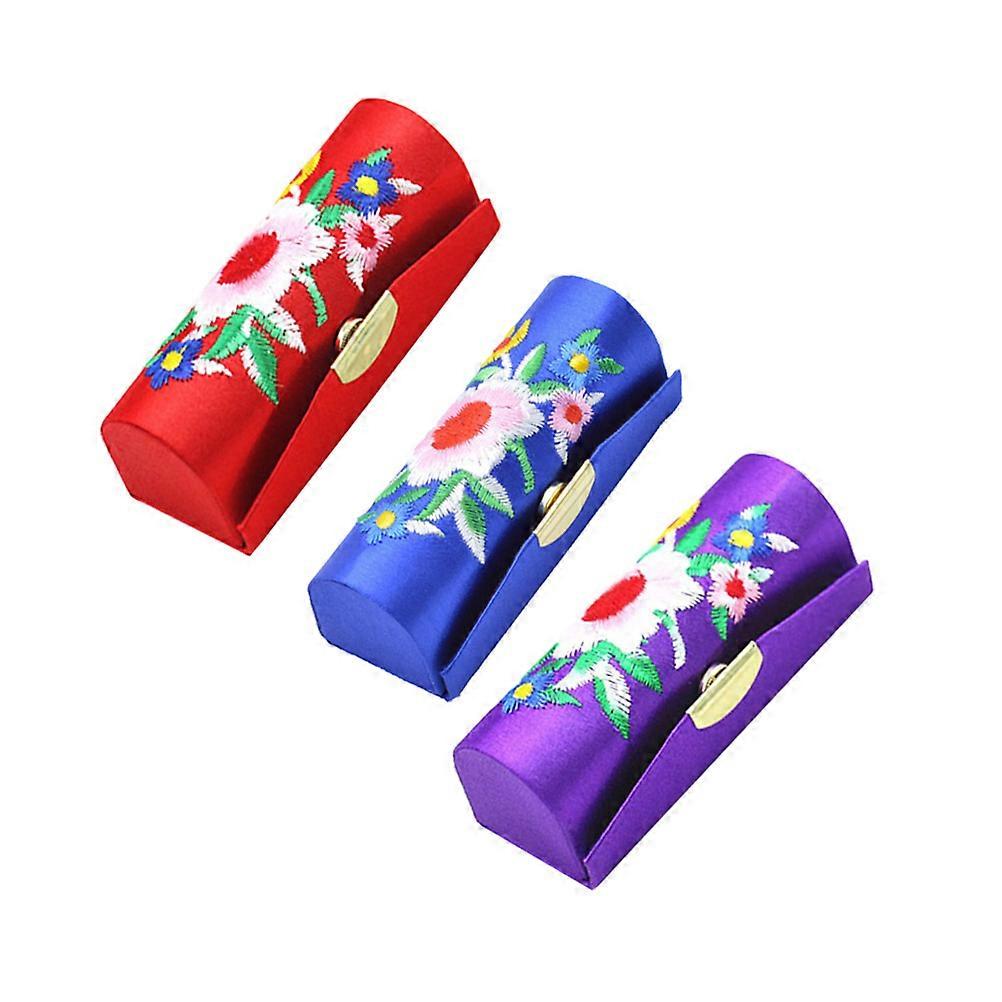 Cloth Lipstick Box for Lipstick Storage 3Pcs Retro Flower Pattern