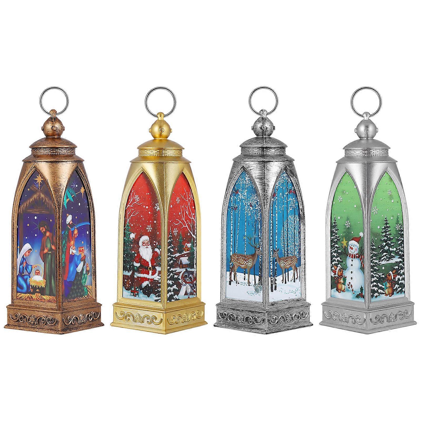 Painted Christmas Decoration with 2Pcs Hanging Lanterns