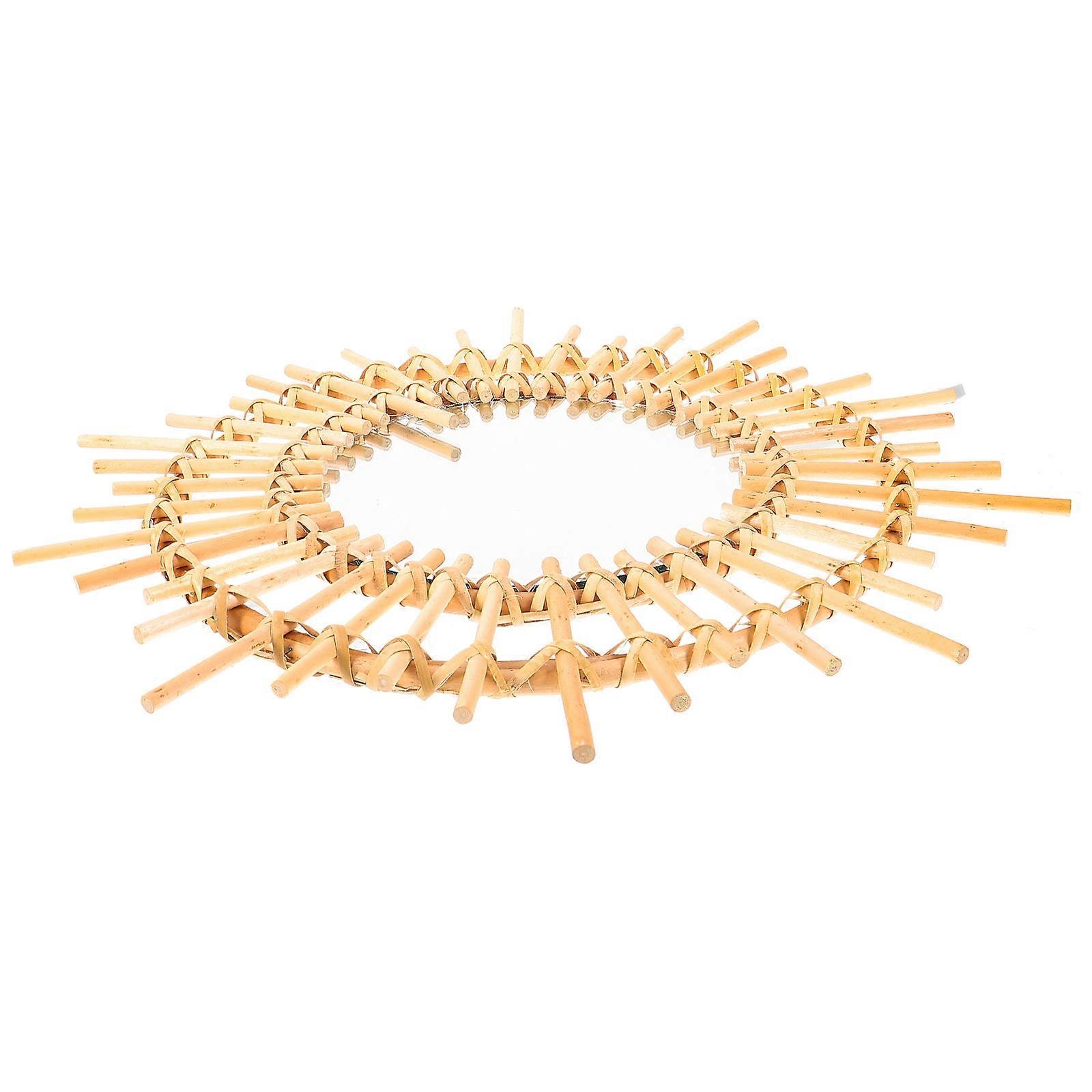 Rattan Mirror Circle Wall Mounted Hanging Decorative Mirror 2Pcs