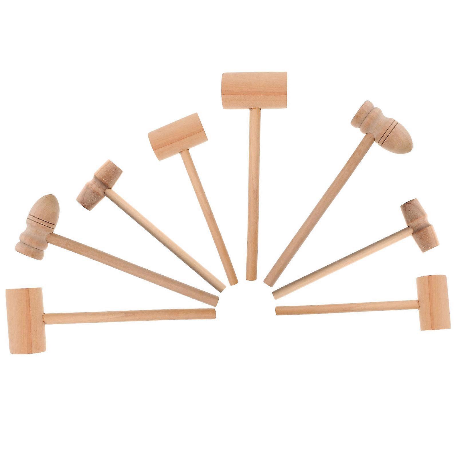 Light Brown Wooden Hammer Egg Hammer Tool for Decor with 8Pcs Set
