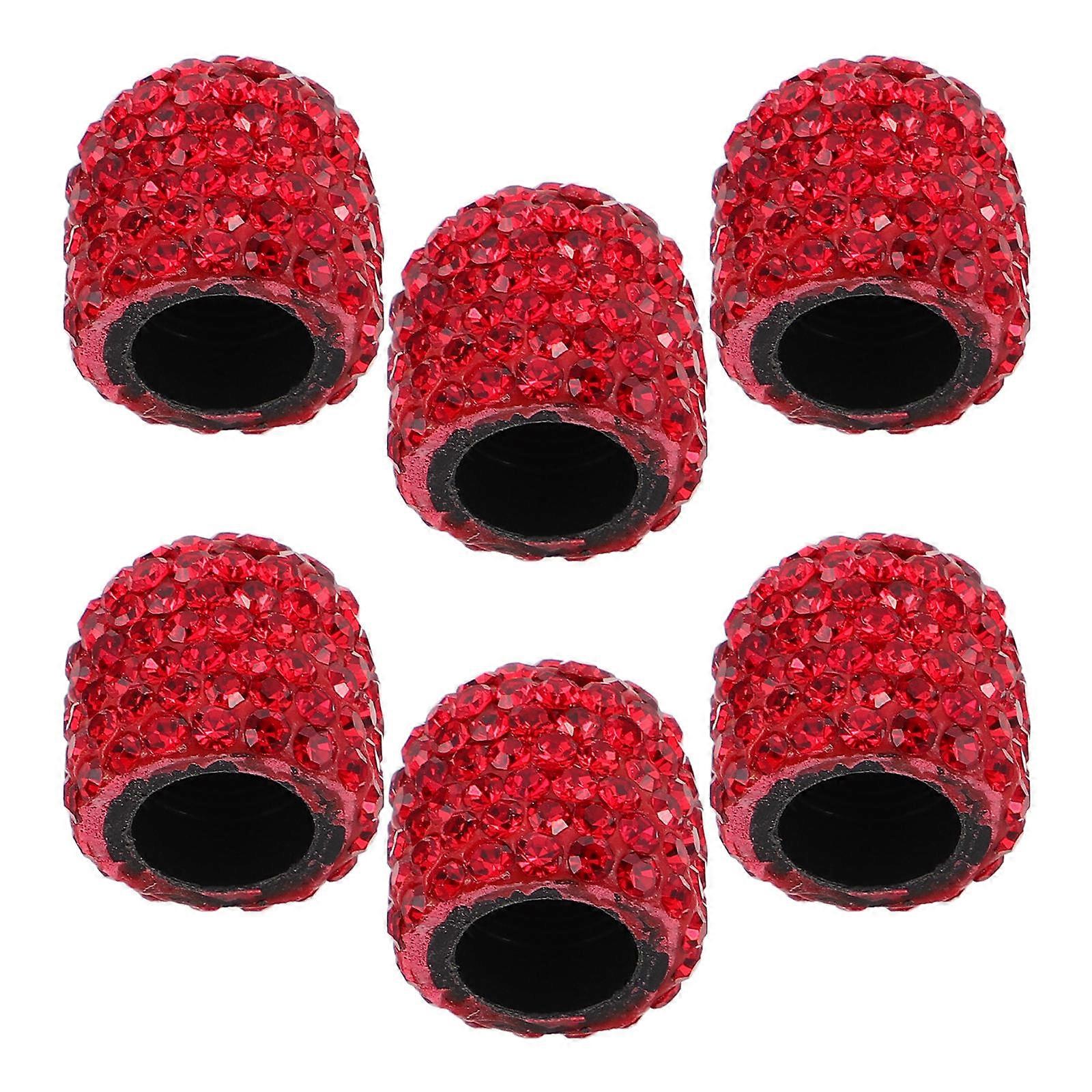 Red Tire Valve Caps for Car Use with Rhinestone Design 24Pcs Pack