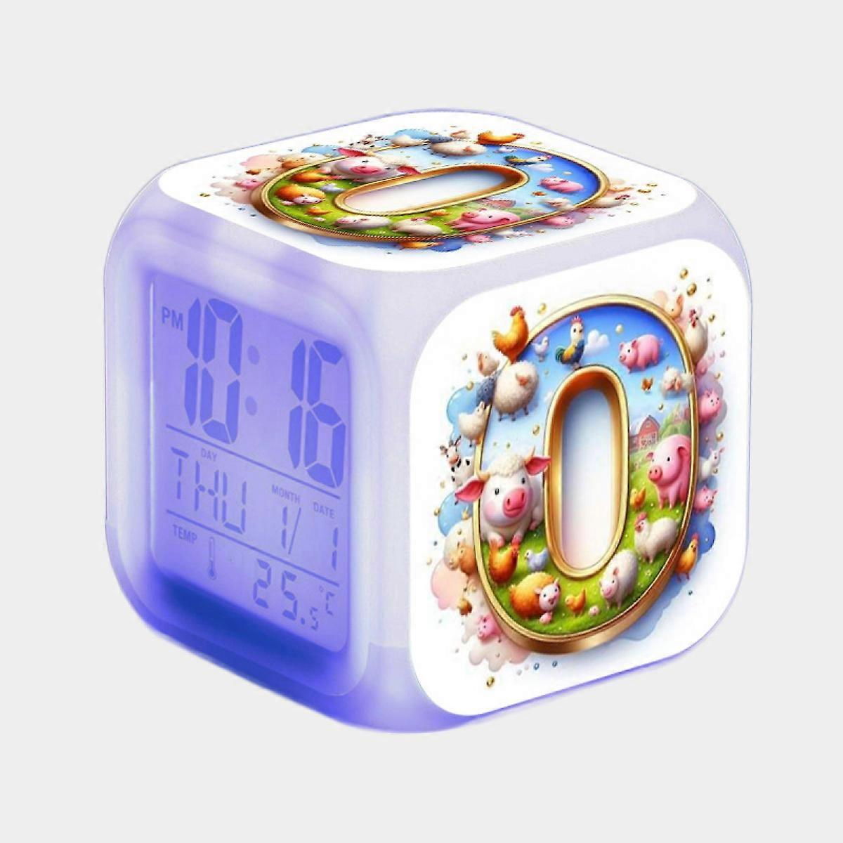 HANNTAOO Digital Alarm Clock for Kids, A-Z Letters Pattern 7 LED Colors Wake Up Clock with Thermometer & Night Light, Gift for Boys Girls