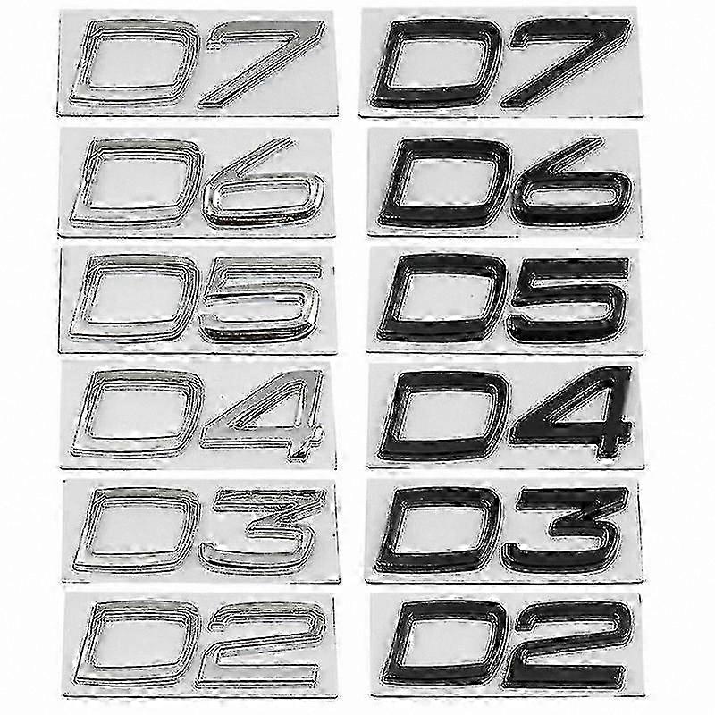 Chrome Metal D2-D7 Letters Trunk Emblem Sticker for Compact SUV and Sedan Models
