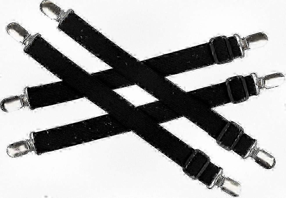 Elastic Adjustable Fitted Sheet Holders with Straps for Secure Fit - Set of 4 in Black