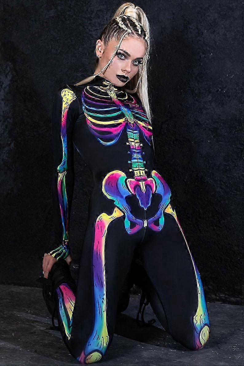 女性のためのレインボースケルトンコスチューム - クリスマス、ハロウィーン、LGBTをテーマにしたパーティーに最適