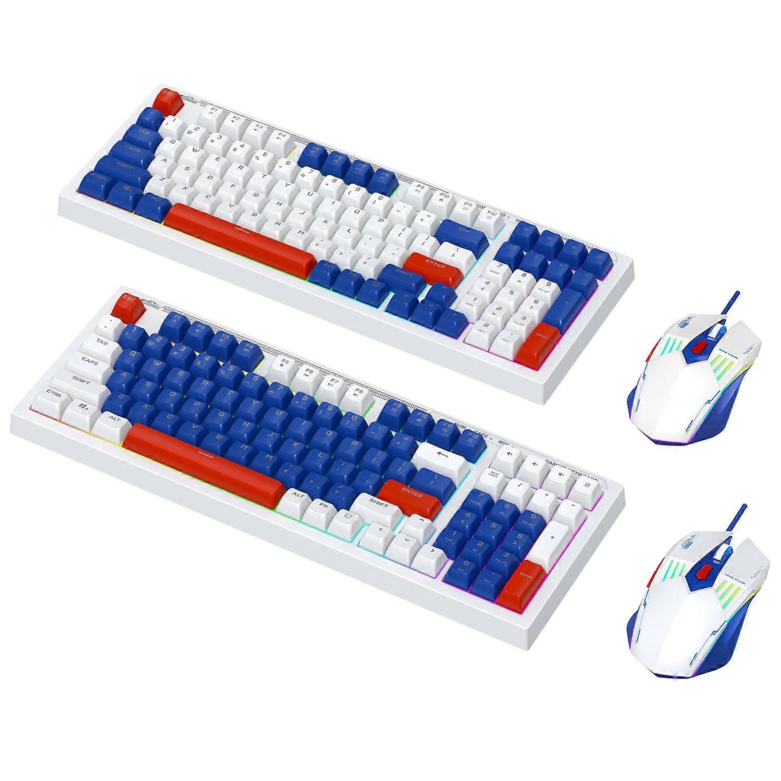 Gaming Keyboard and Mouse Combo 98-Key Mechanical Feel Wired with Colorful Backlight