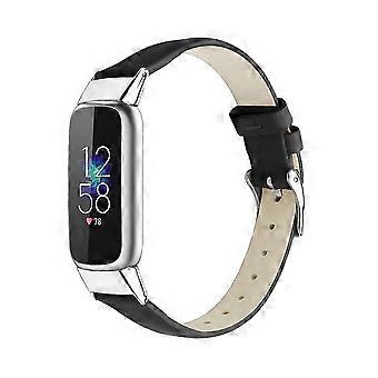 For Fitbit Luxe Leather Watch Band, Size:S(Black)