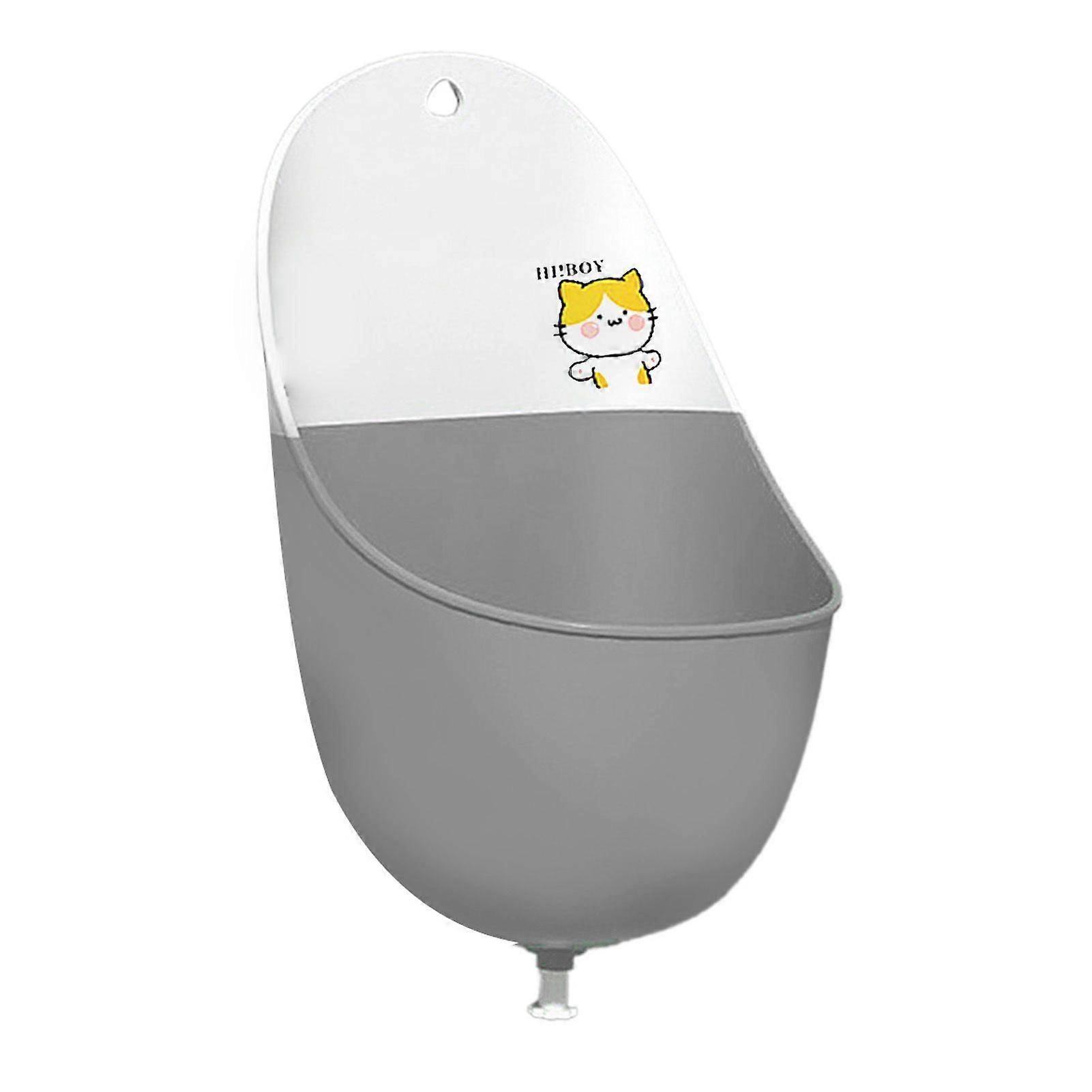 Baby Urinal Lightweight Portable Foldable Practical Capacity PP TPR Cartoon Style Potty Training Urinal for Boys Gray Cat (with Hooks Water Plugs)SH