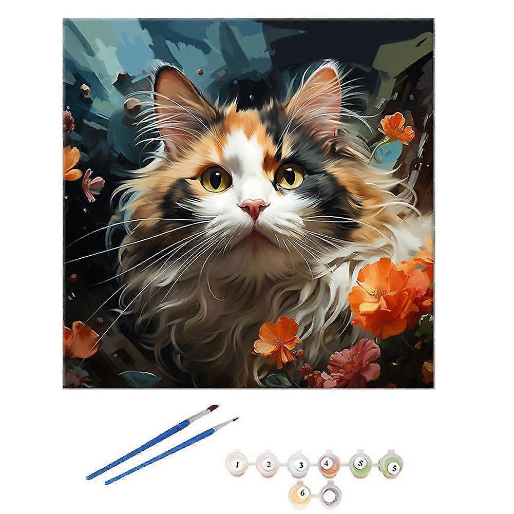 Blomsterträdgårdskatt Diy Digital oljemålning 2025 Handmålad ifyllning Diy