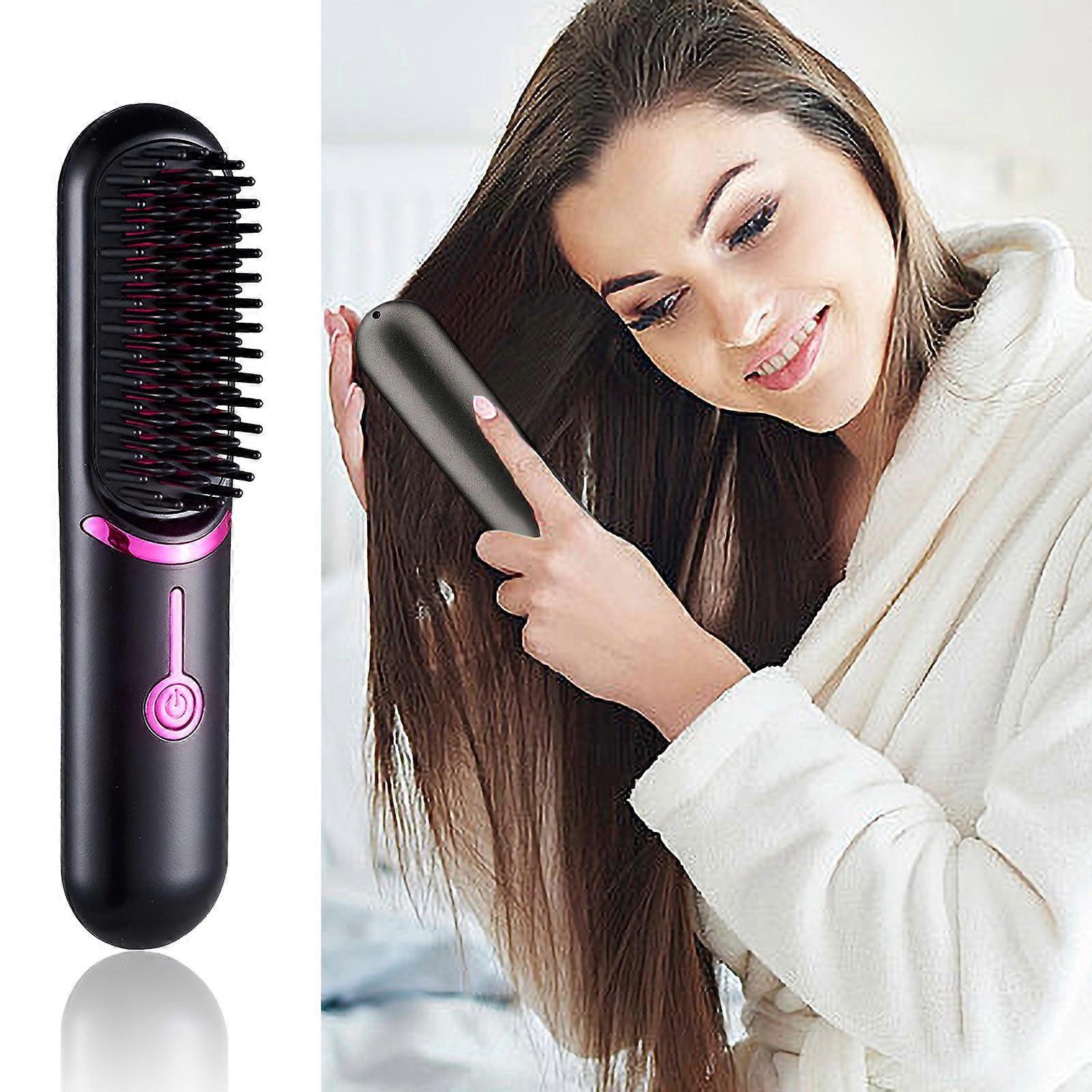 Mini Hair Straightener Brush Portable with USB Charging, Compatible with Negative Ion Tech, Auto-off & Scald Protection, Smart Travel Comb for Women
