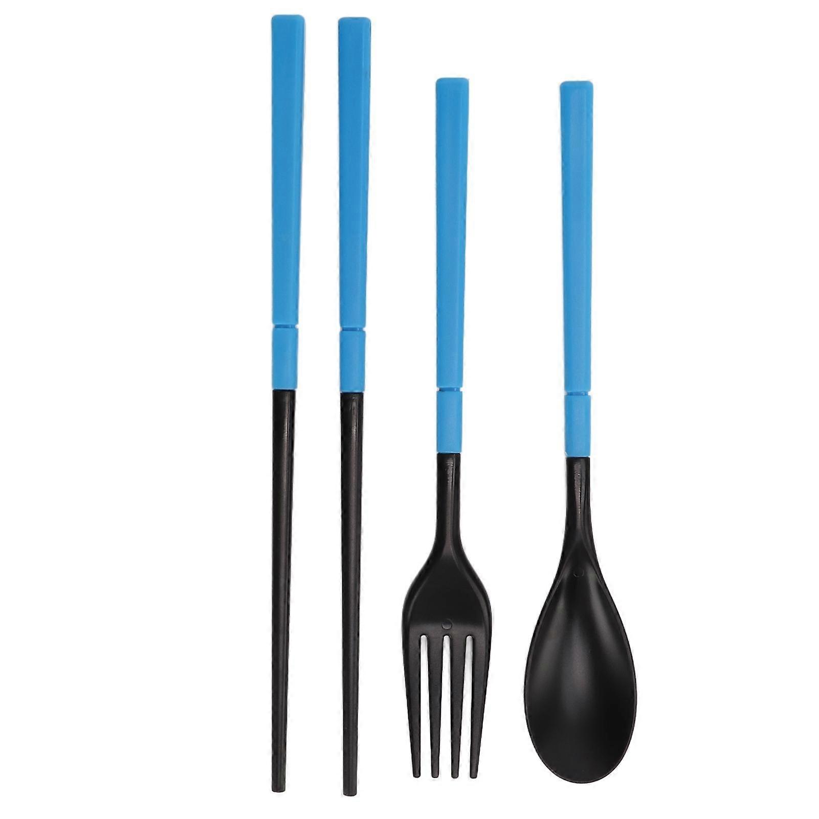 Tableware Set ABS Plastic Spoon Fork Chopsticks Contain Portable Outdoor Folding TablewareBlue