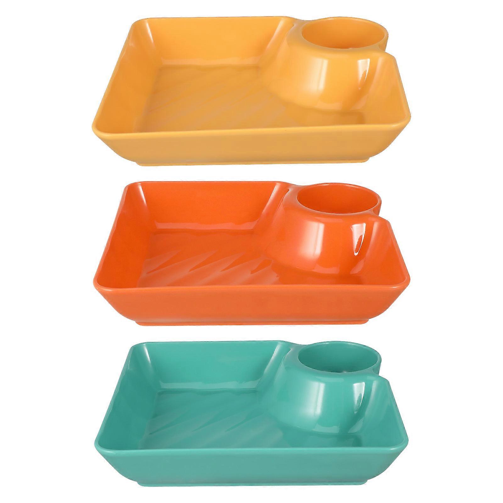 Dumpling Serving Tray Square Food Plate for Storage 3Pcs Sushi Plates