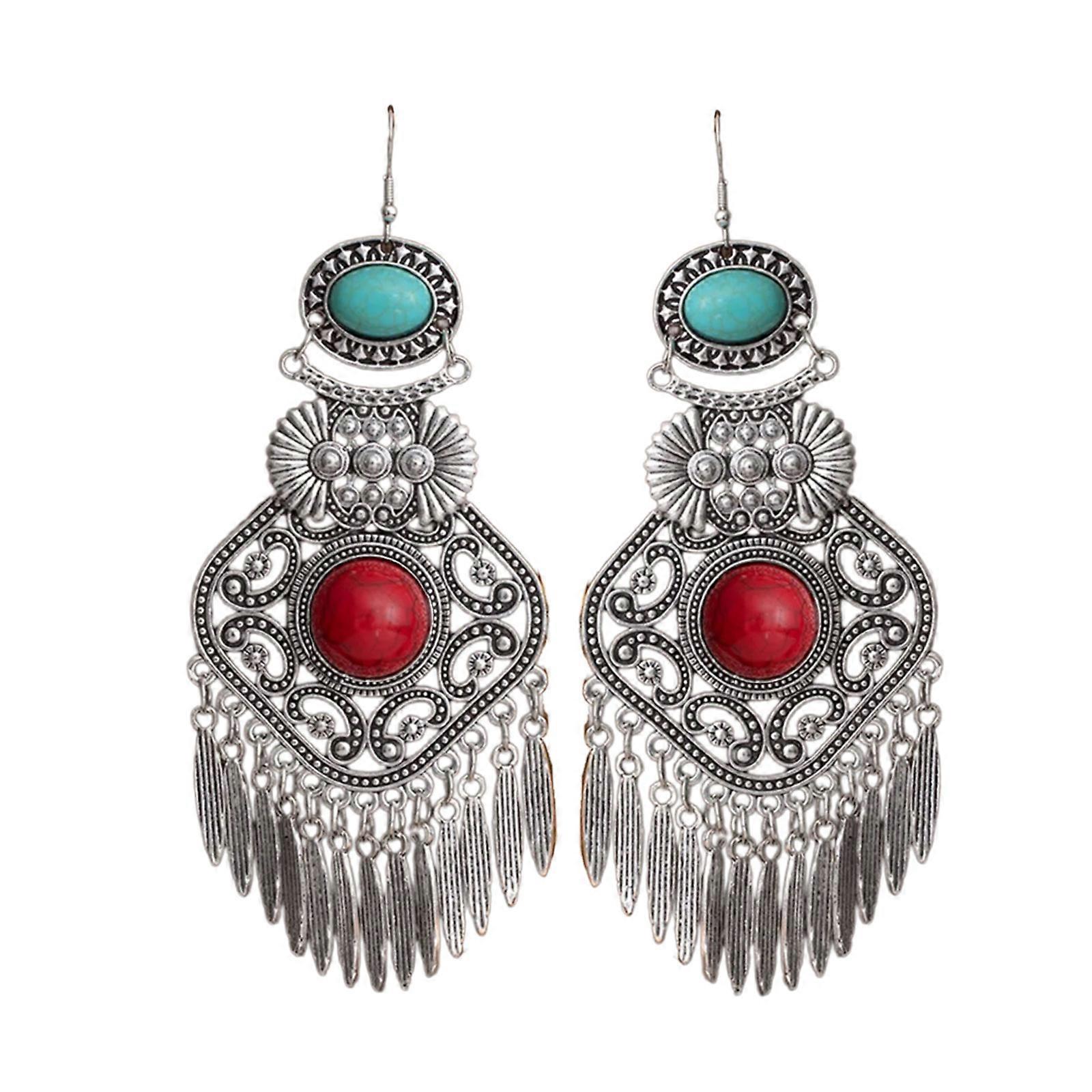 Bohemian Styles Dangle Earrings Artistics Turquoise Accent And Cascading Fringe Alloy Craft Multicolor
