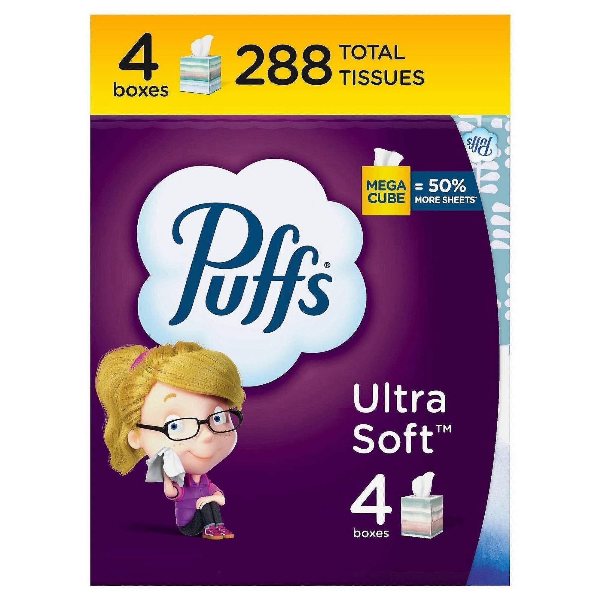 Puffs Ultra Soft Facial Tissue, 72 Sheets X 4 Boxes