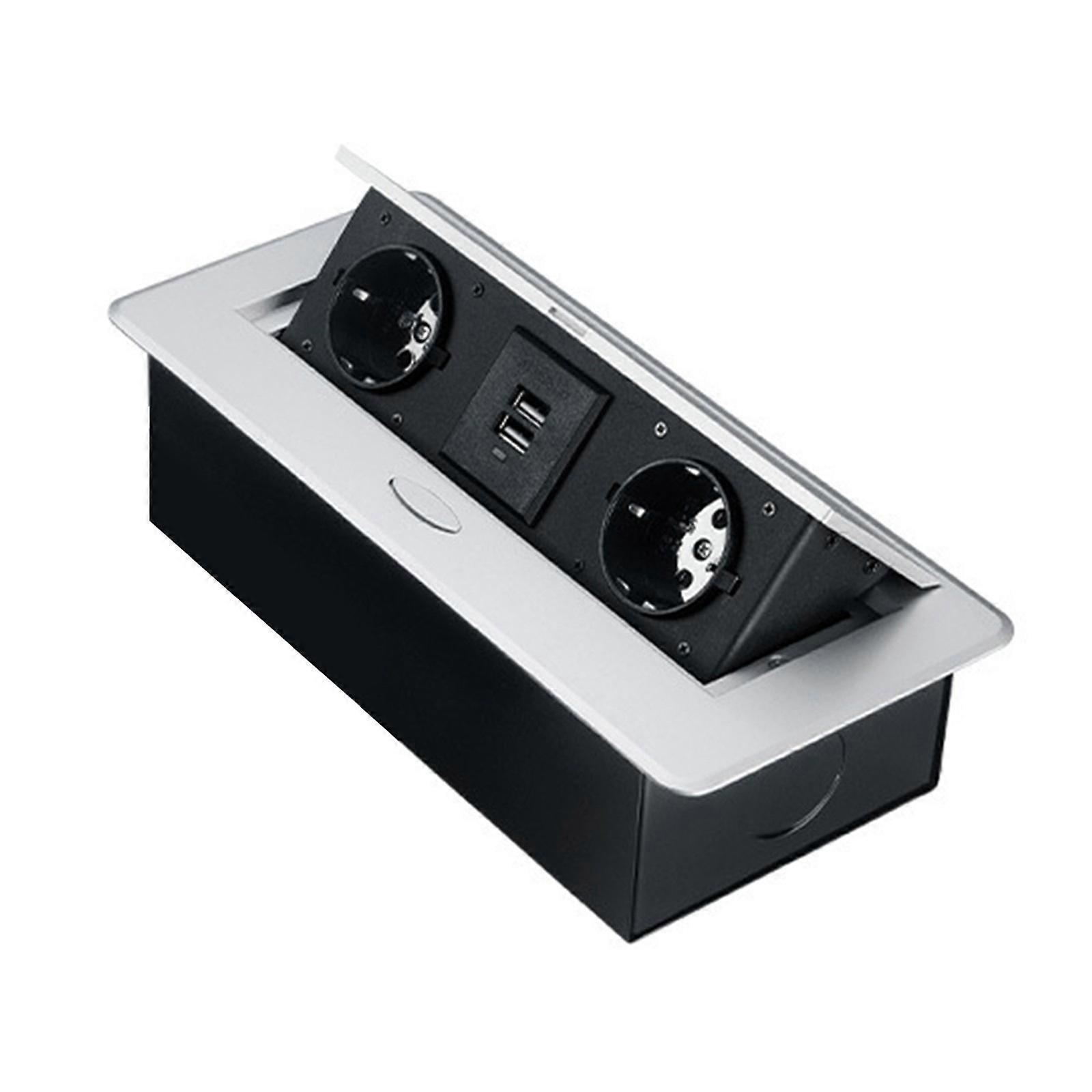 EU Standard Wash Mount Desk Port 2 USB Harbors 2 CONDITIONING Outlets Auto Ascending Mechanism For Mess Complimentary Worksurfaces  Silver