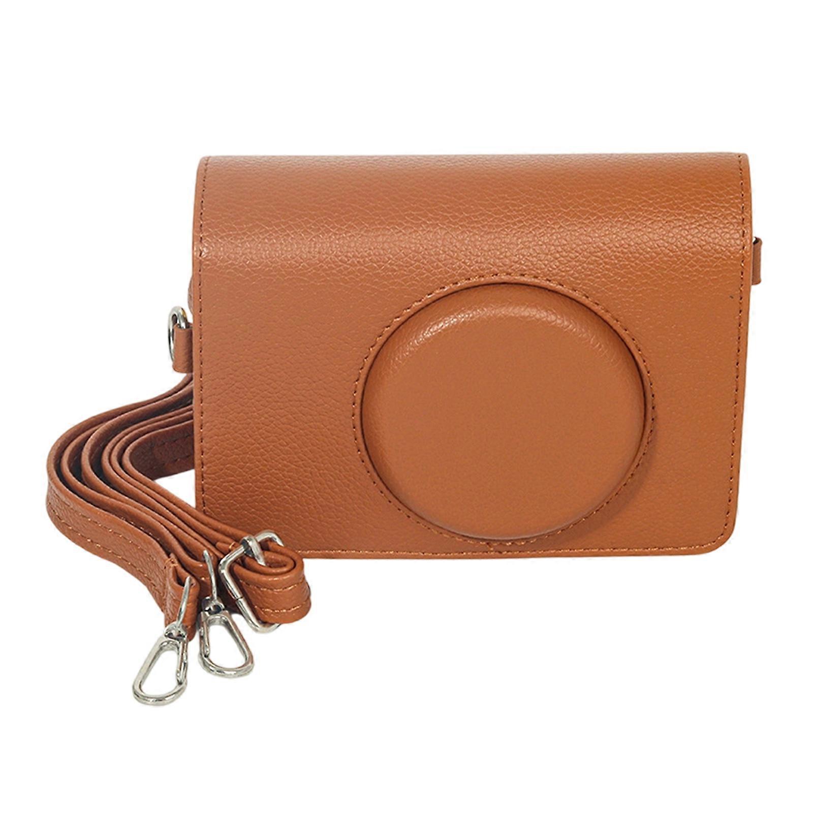 PU Leather Case Camera Bag with Shoulder for MS200 Solid Color Carrying Case Portable  brown