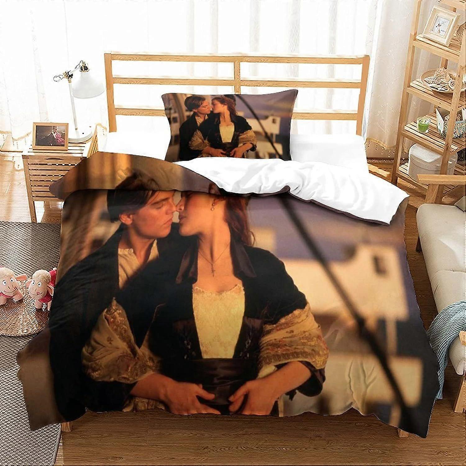 CAYBES تيتانيك لحاف غطاء الفراش مجموعة 3D المطبوعة جاك وروز نمط الصورة المتحركة مريحة لحاف غطاء مجموعة مع أكياس وسائد السرير مجموعة أغطية السرير 