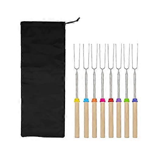 Extendable Marshmallow Roasting Sticks 32 Inch Telescoping Skewers With Wooden Handle Set Of 8 BBQ Bonfire Cooking