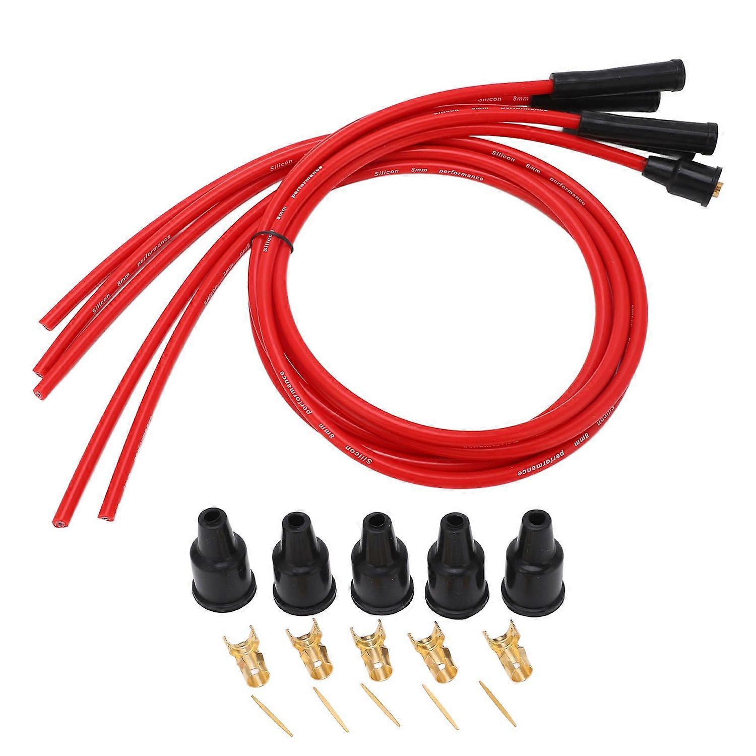 Spark Plug Ignition Wire Set Red High Performance Silicone 1m Car Ignition Wire for 4 Cylinder Autom