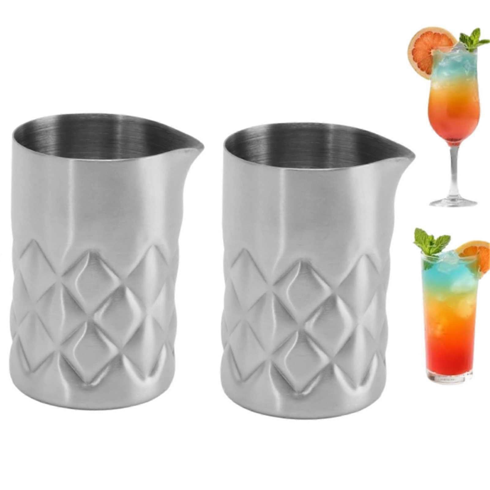Cocktail Mixing Glass Set of 2, 100ml Stainless Steel Double Wall Martini Pitcher with Measurement Scale for Home Bar Parties