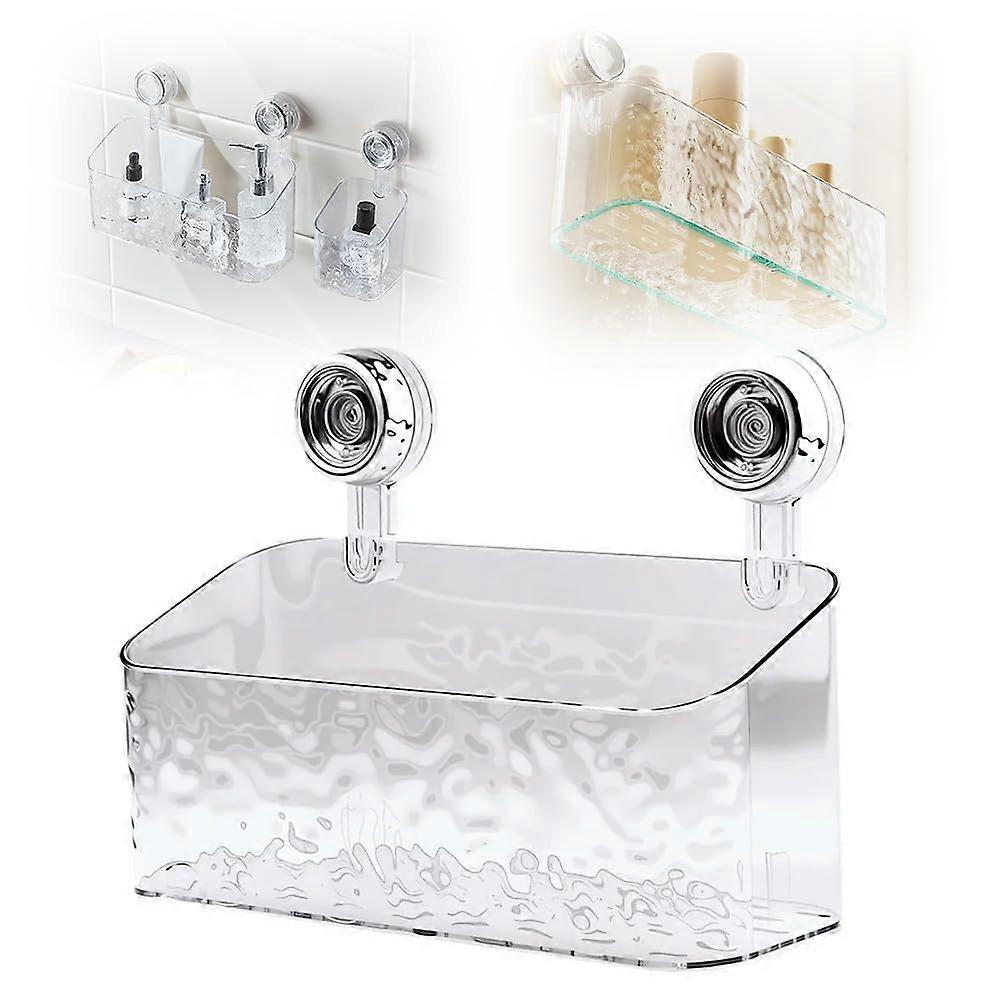 Suction Cup Shower Shelf with Glacier Pattern, NoDrill Wall Mounted Bathroom Storage Rack (Clear L)