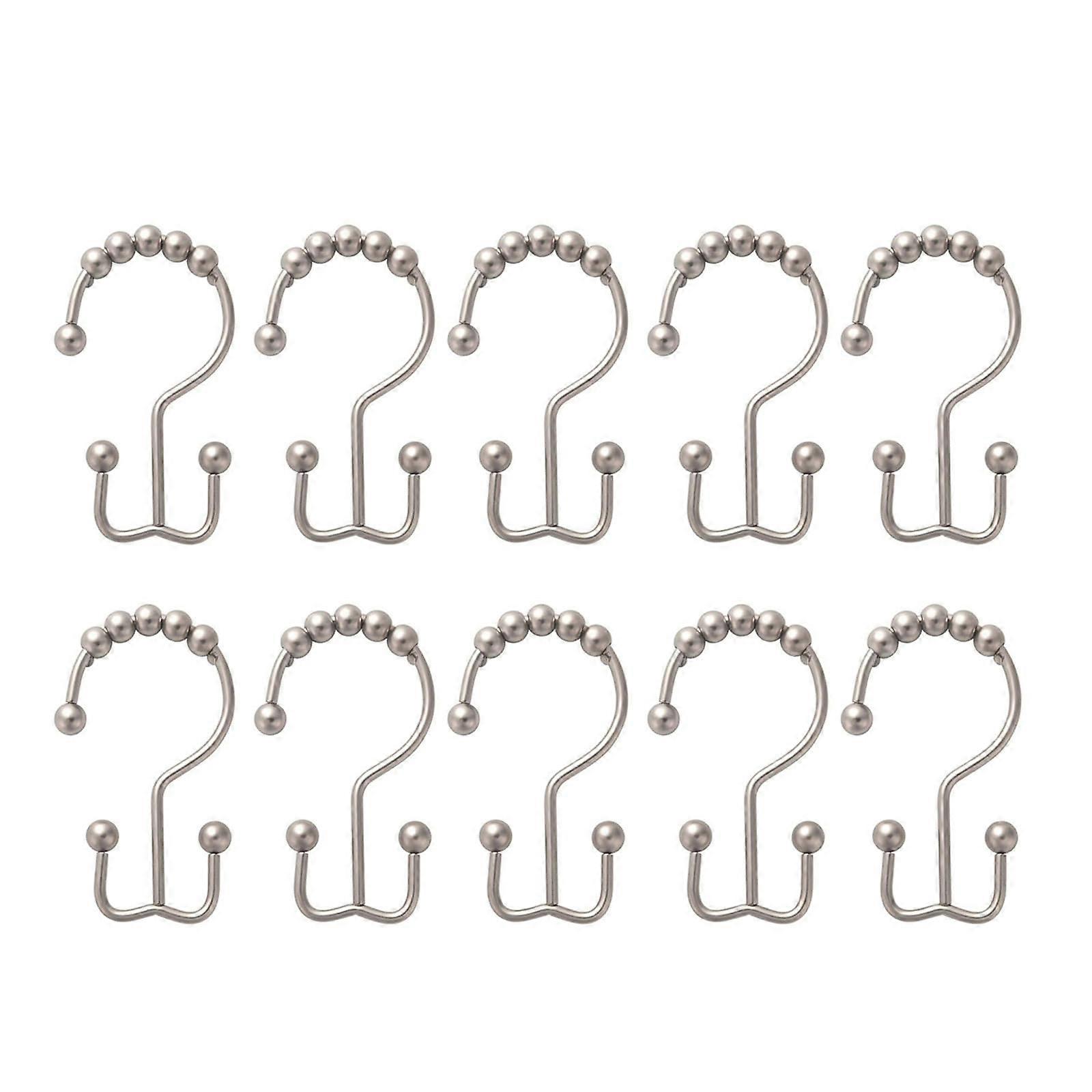 10 Pack Metal Shower Curtain Hooks with Rust Resistant Double Glide Rollers for Bathroom Rods Silver