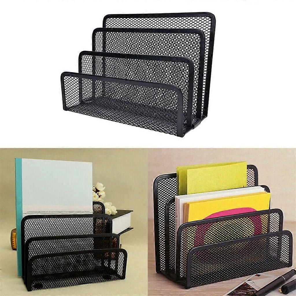 Mesh Desktop File Sorter Organizer, 3-Section Bookshelf for Desk Home Office, Black