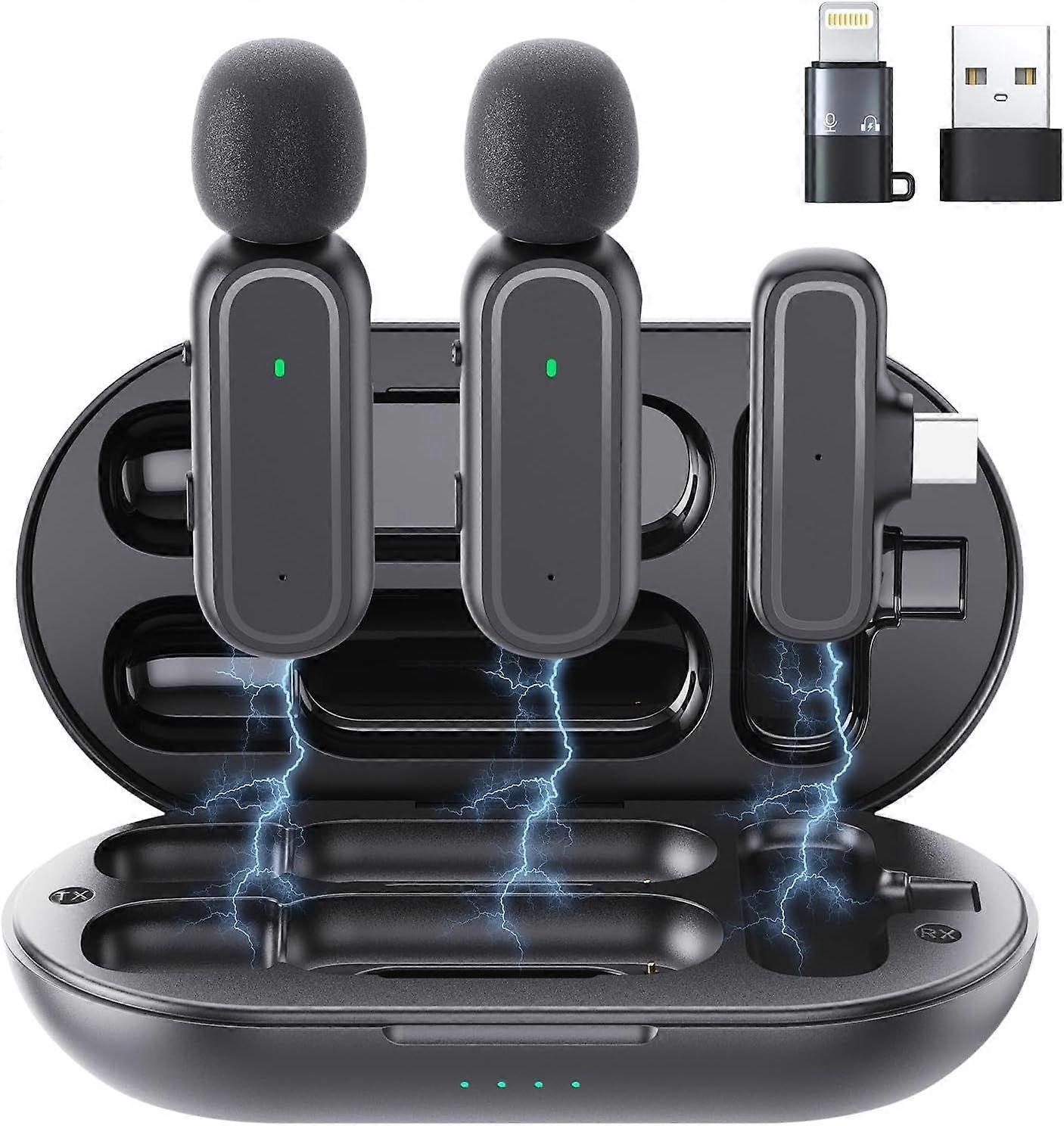 2 Pack Wireless Lavalier Microphone, Noise Reduction Clip On Lapel Mic for Video Recording