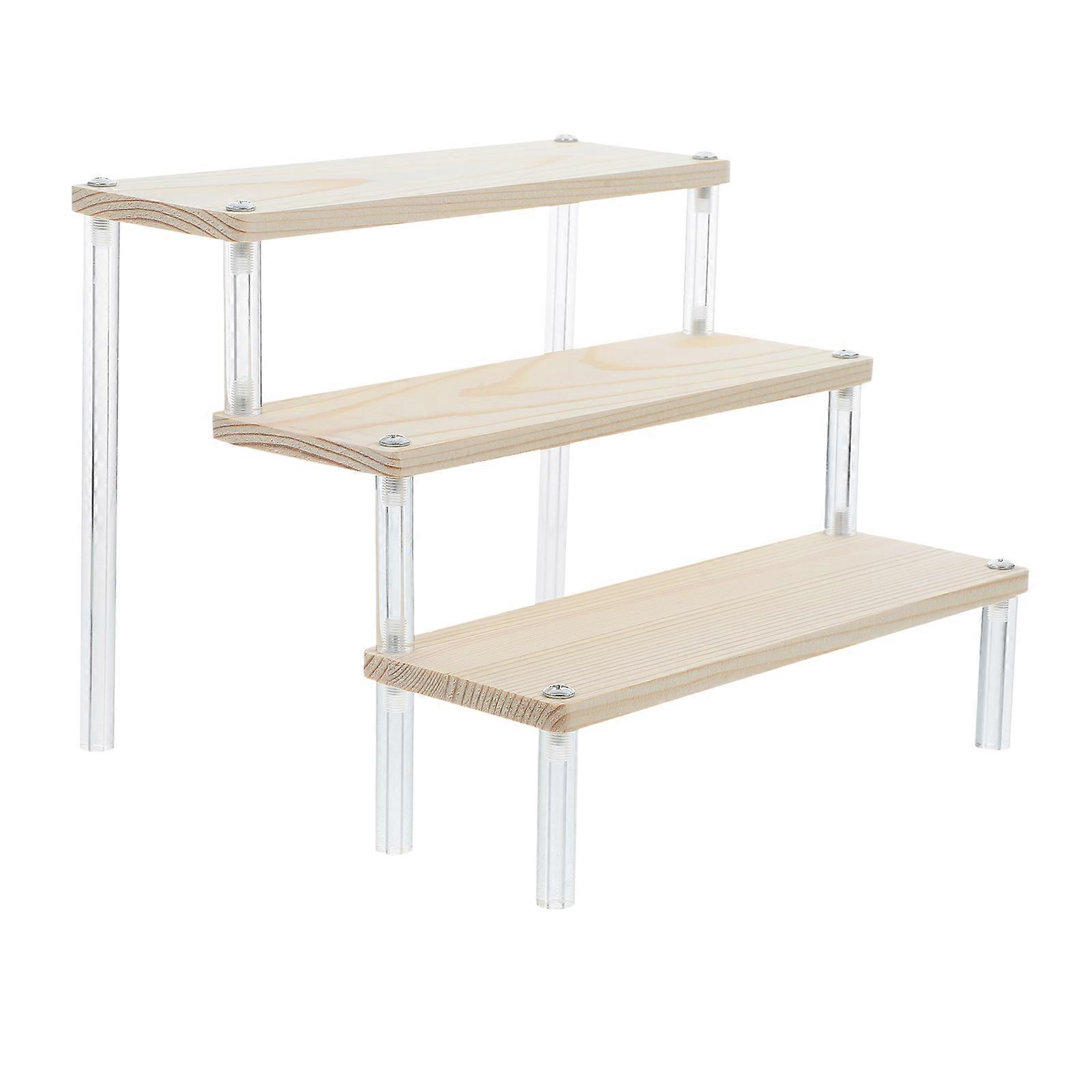 Acrylic Display Shelf Organizer for Cosmetics Display 3Pcs Beige Wood