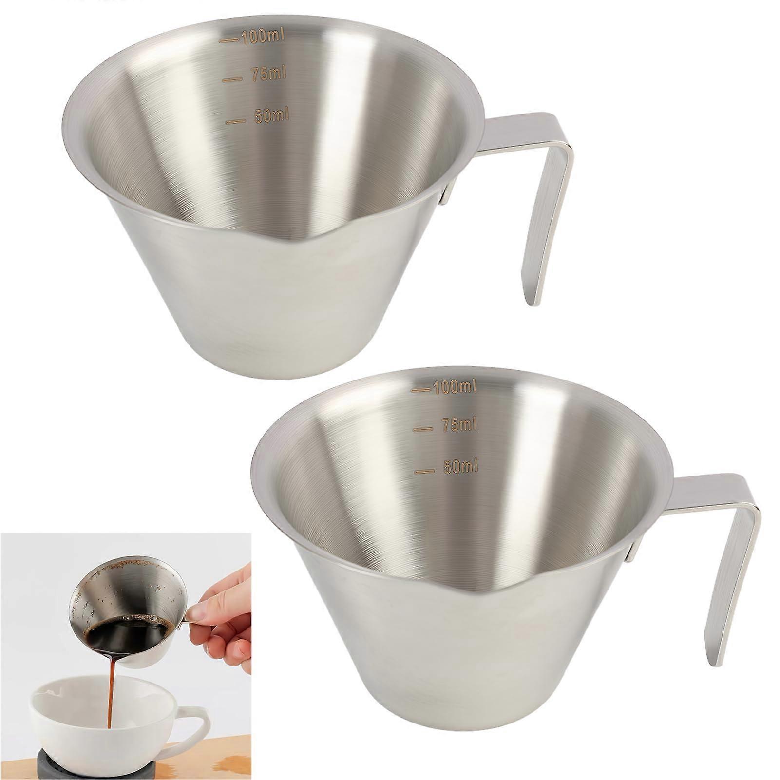 2pcs 100ml Stainless Steel Espresso Shot Cups with Handle and Precise Measurement Scale