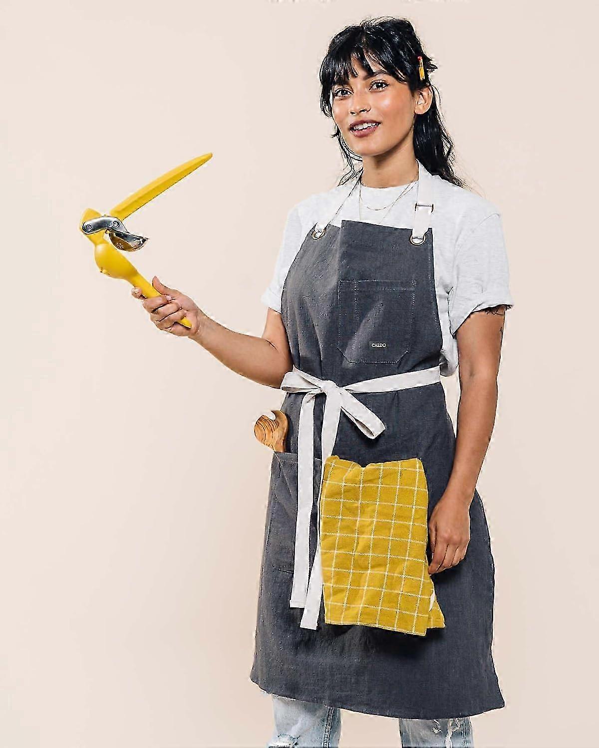 Adjustable Linen Kitchen Apron with Pockets for Cooking