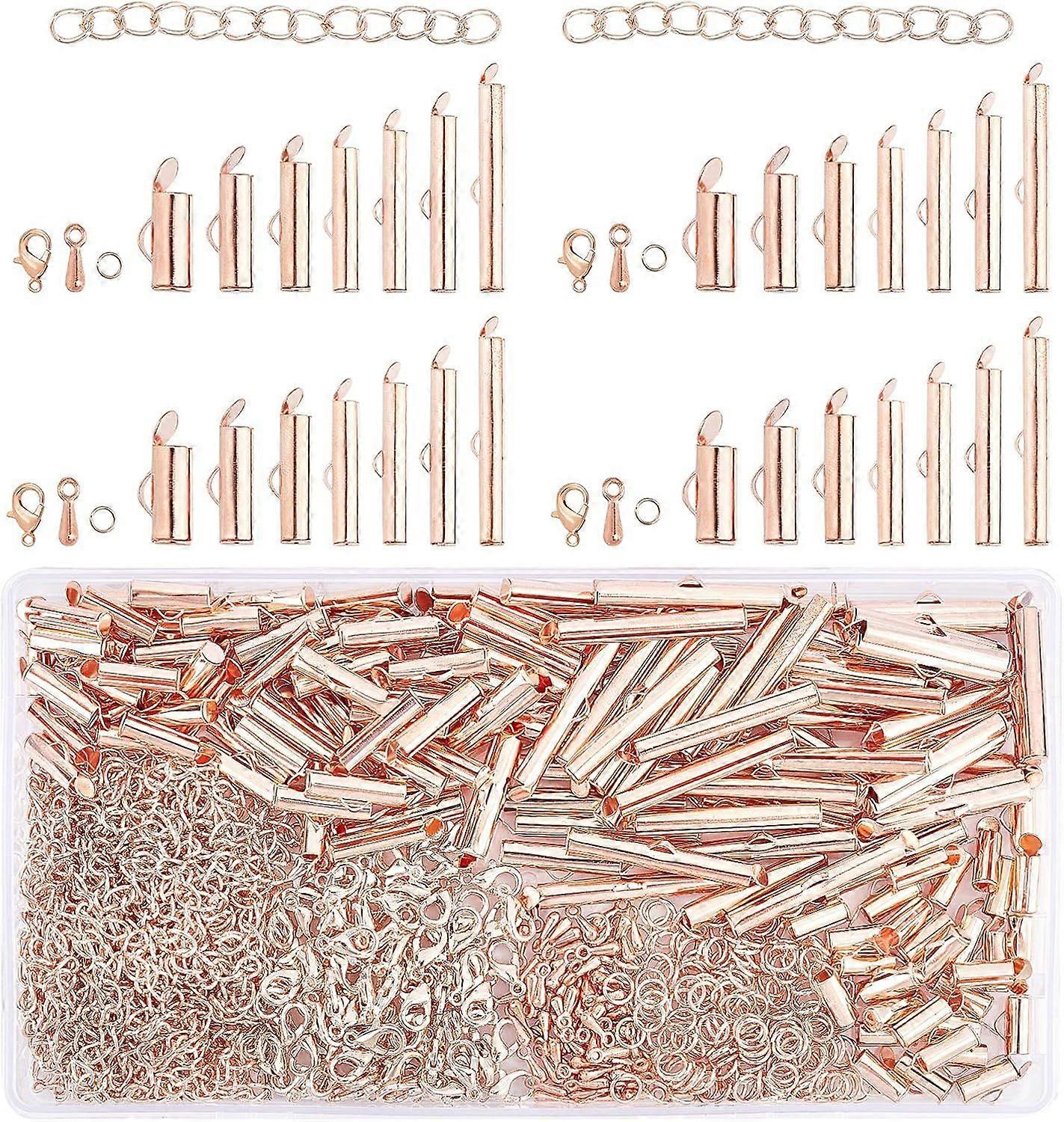 Slide On End Clasp Tubes DIY Jewelry Kits Include 6 Sizes Slider End Caps Crimp End Tube Lobster Claw Clasps Jump Rings Chain Extender and Teardrop Ch