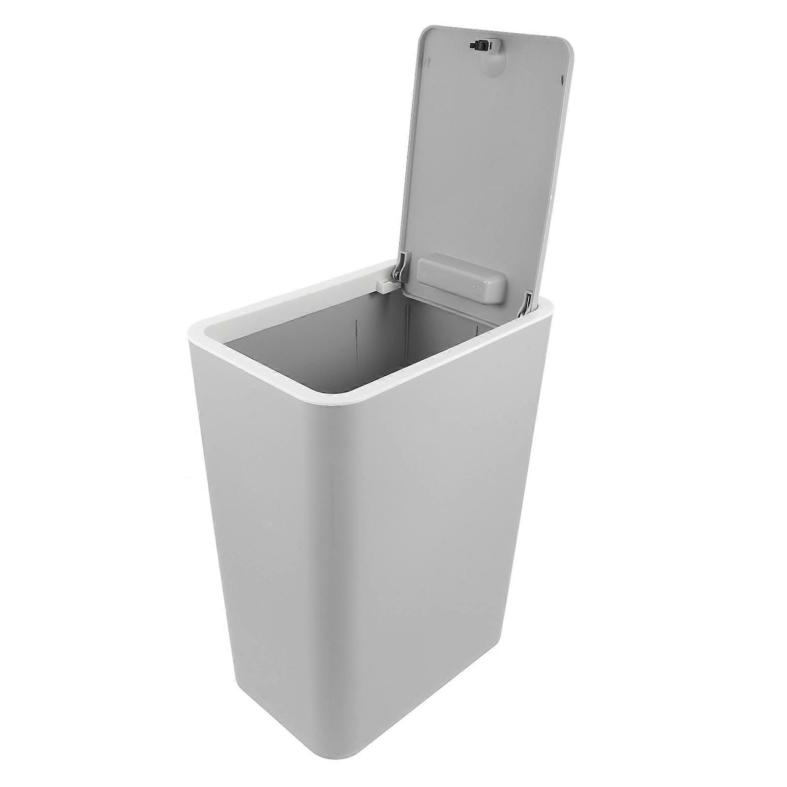 Press Top Trash Can for Bathroom Use Plastic 15L Waste Bin Dark Grey