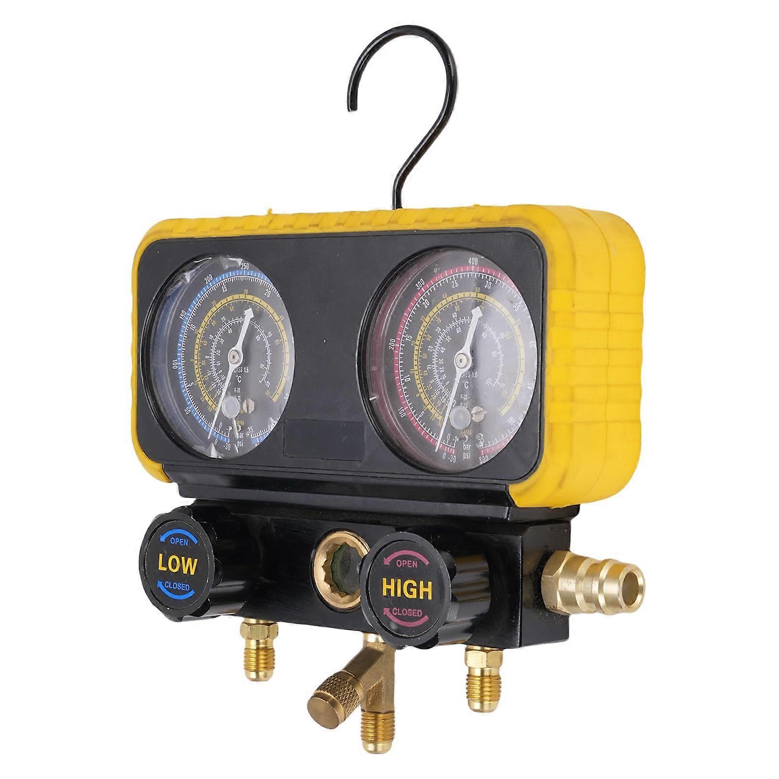 AC Manifold Gauge Set for R410A R134A R32 R22 with Hoses and Can Tap Refrigerant Charging Kit