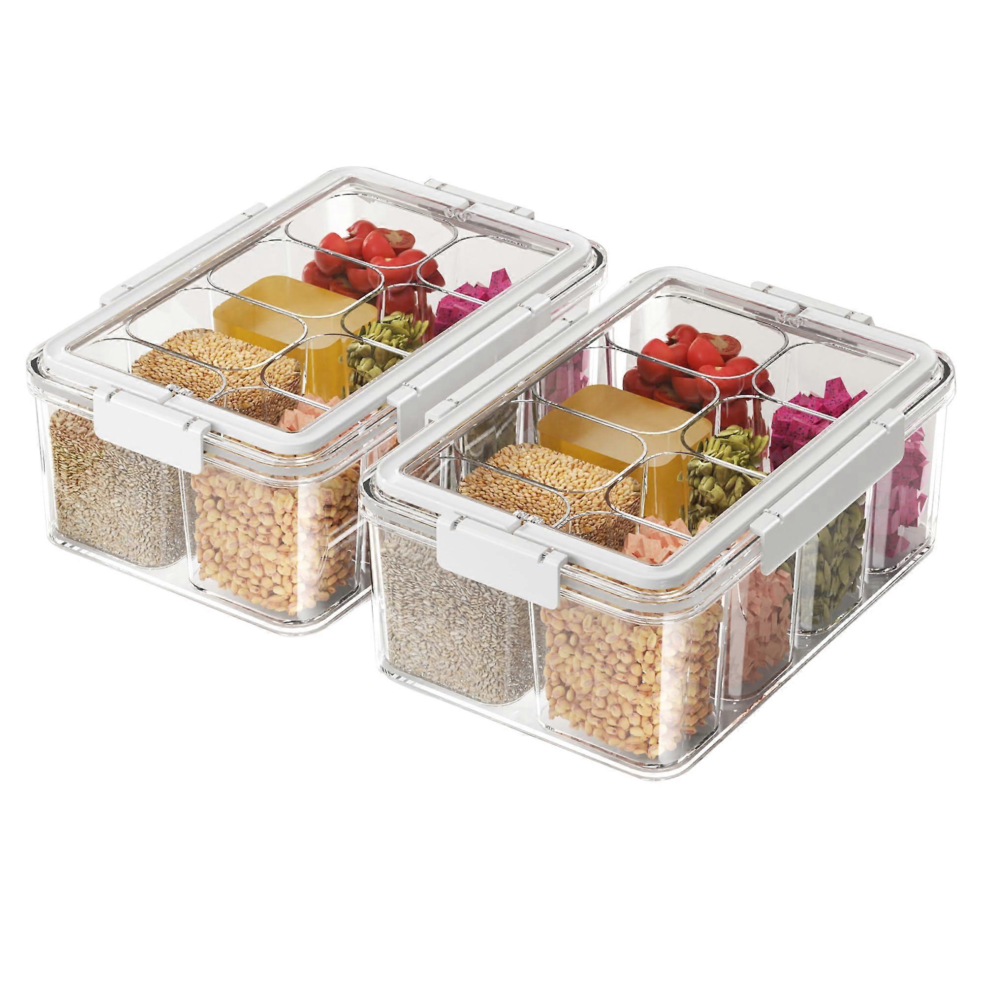 2 Pack Food Storage Container, 16Compartment Clear Tray with Handles for Snacks, Candy, Fruit