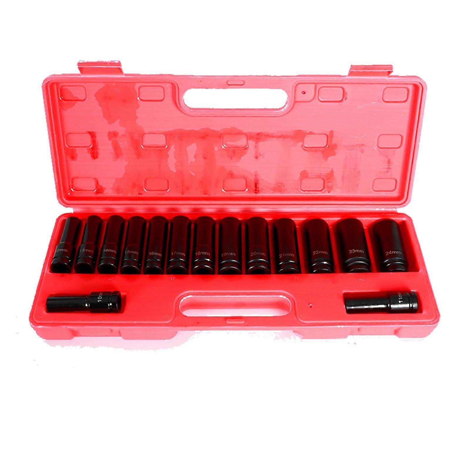 15 Piece 1/2 Inch Drive Metric 6 Point Deep Impact Socket Set 1024mm Heavy Duty with Case