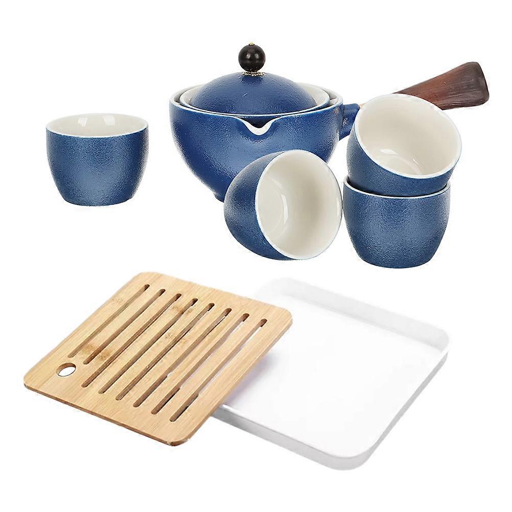 Rotatory Ceramic Side Handle Teapot for Home Use 1Set Blue Color