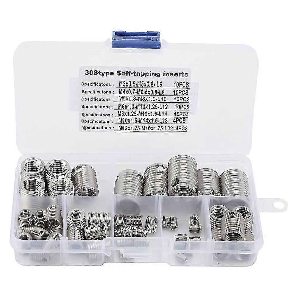58Pcs Stainless Steel Inner Thread Self Tapping Thread Inserts Set Thread Reinforce Repair Tool 25-26