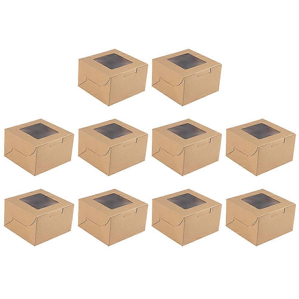 Egg-Yolk Puff Packaging Boxes Kraft Paper Cake Boxes with Clear Window for Cake Storage 10Pcs
