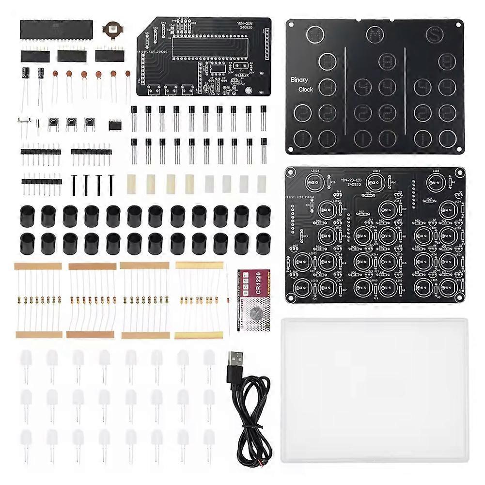 4-Digit Electronic Clock DIY Kits Binary LED Clock Soldering Practice DIY Kit Desktop Alarm Clock with Acrylic Shell