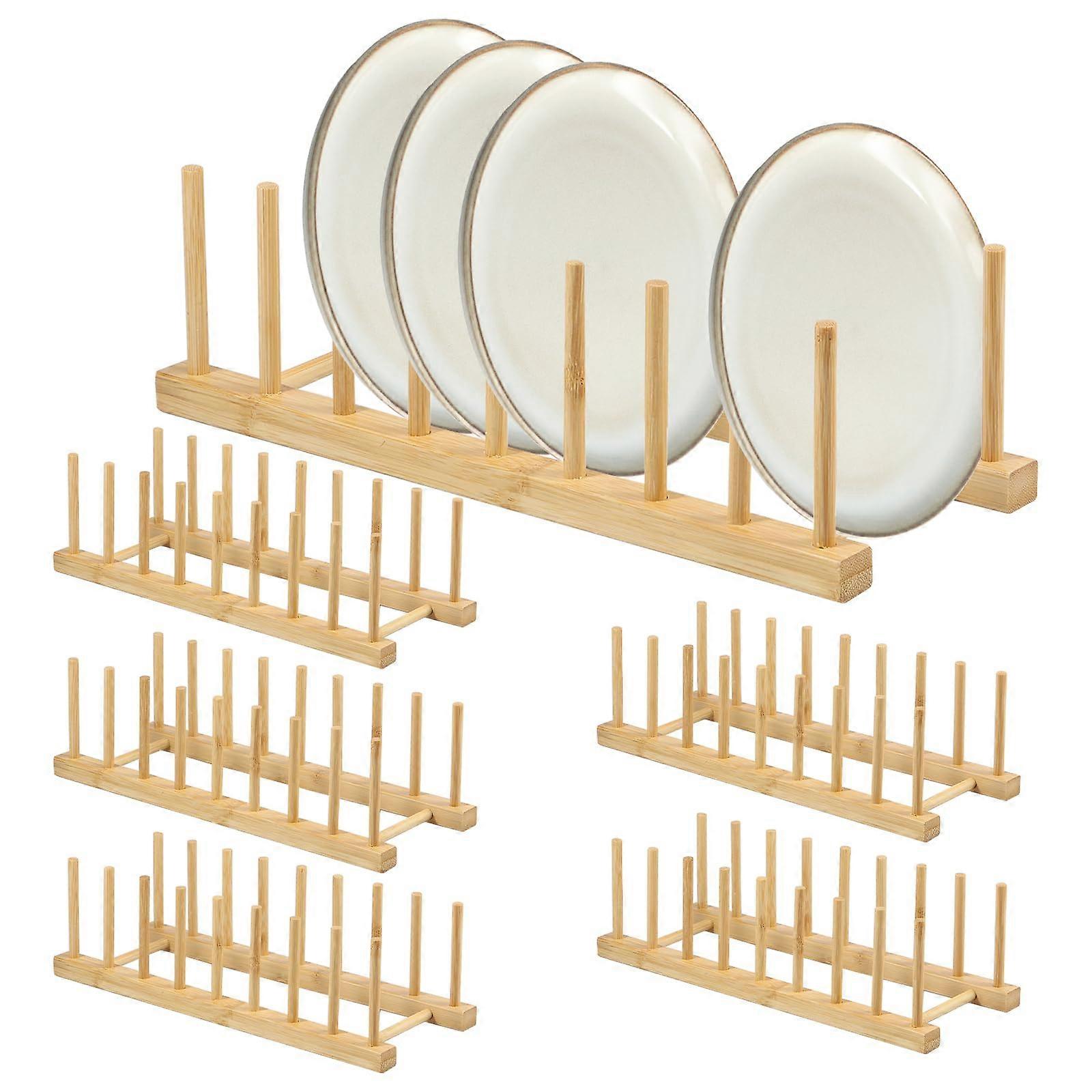 6Pcs Bamboo Dish Rack Set with MultiItem Storage SpaceSaving Plate and Lid Organizer for Kitchen