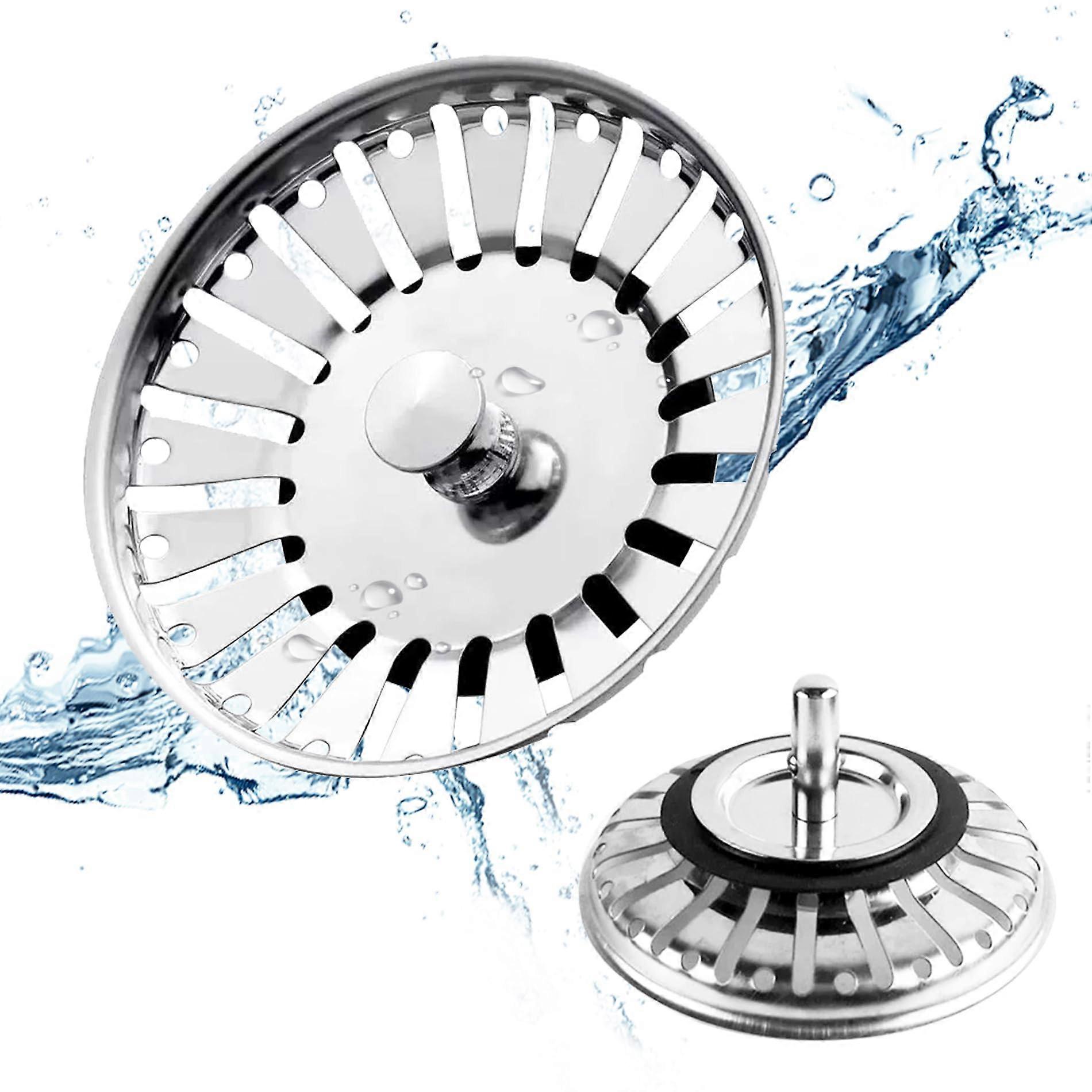 2 Pack 304 Stainless Steel Kitchen Sink Strainer Plug, 84mm Double Function, Rust Resistant