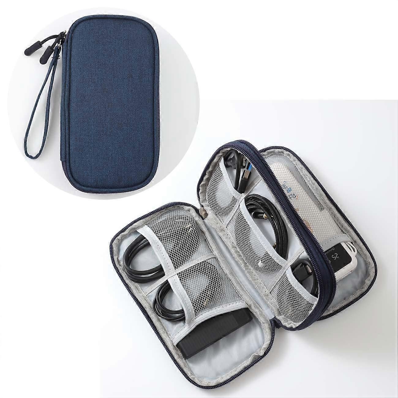 Electronics Organizer Waterproof DoubleLayer Travel Cable Storage Bag for Cords Chargers Navy Blue