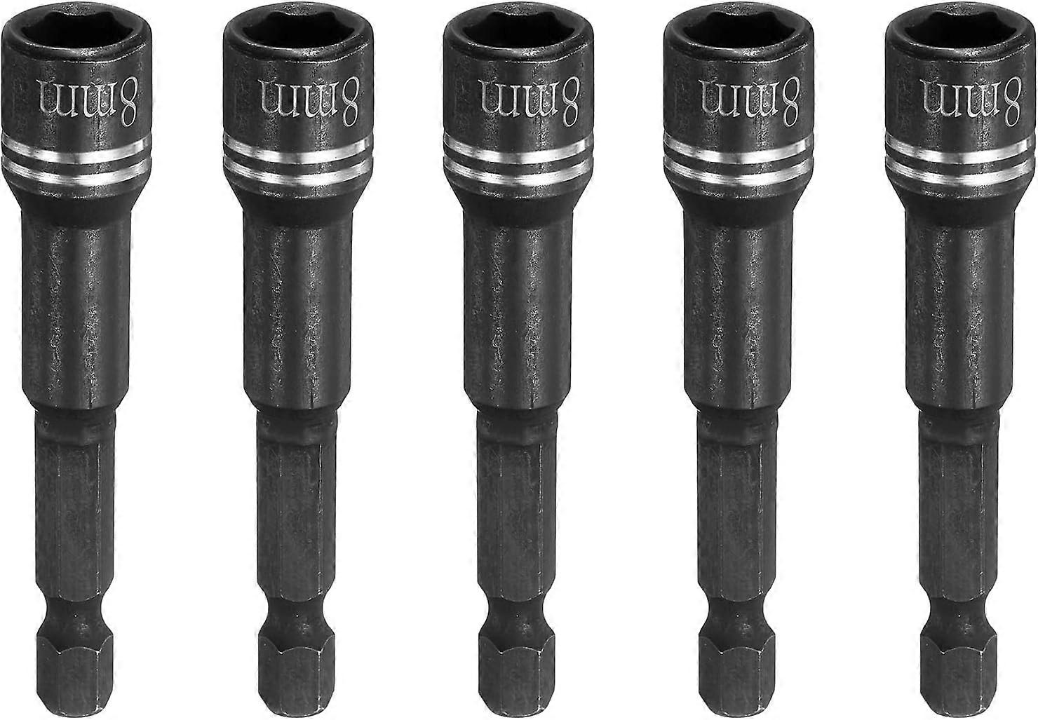 5pcs Magnetic Nut Driver 8mm Hex Drive Socket Length Power Screw Drill Bits Socket Wrench Tools with 1/4" Quick Change Hex Shank