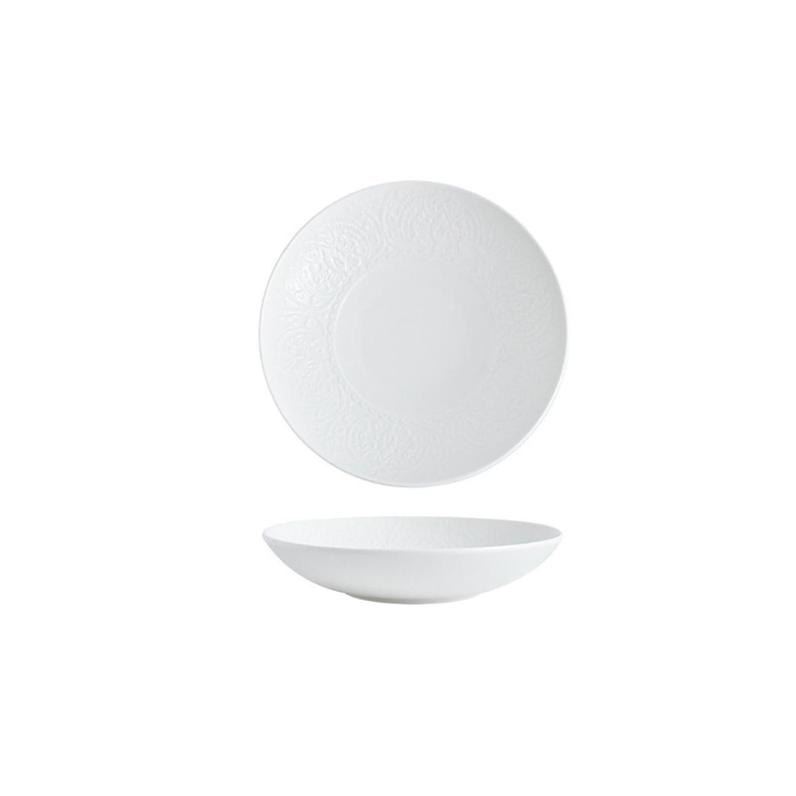 Ceramic Dinnerware Set Nordic Embossed Deep Serving Bowl and Plate Microwave Dishwasher Safe