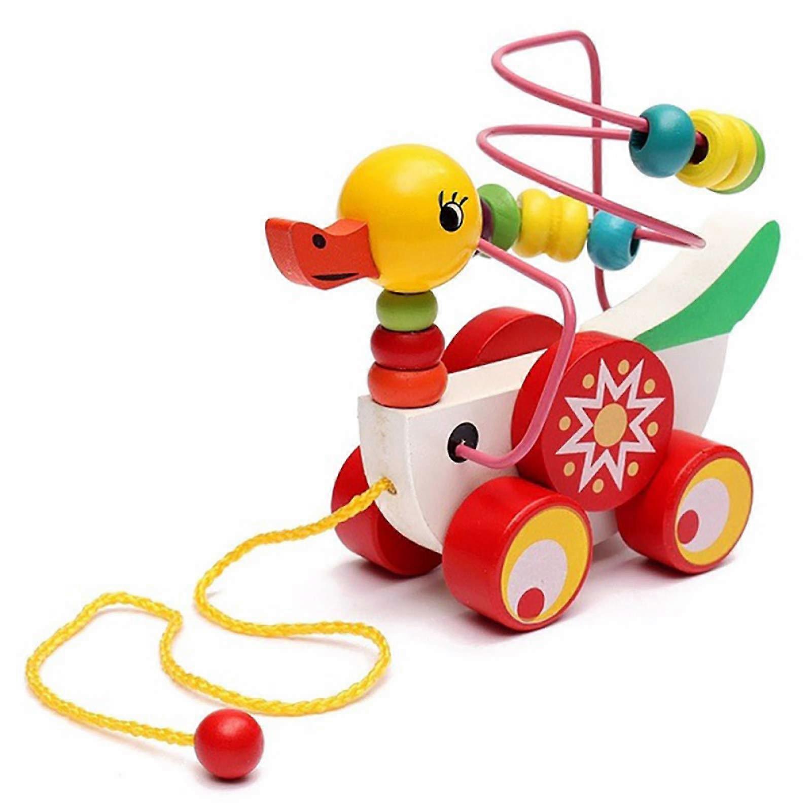 Wooden Duck Pull Toy for Toddlers, Colorful Interactive Pull Along with Bright Durable Finish