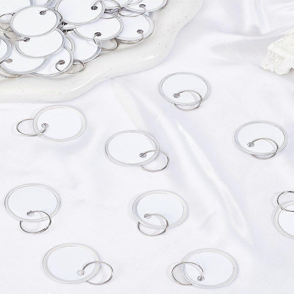 30pcs Aluminum Keychain with Iron Clasps Flat Round White 4.2cm