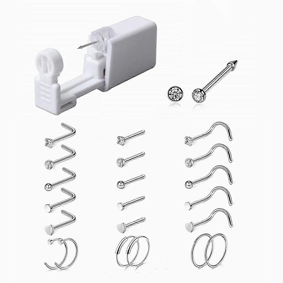 Nose Piercing Kit with Stud Self Nose Piercing Gun Quick OneStep Hygienic SingleUse Design